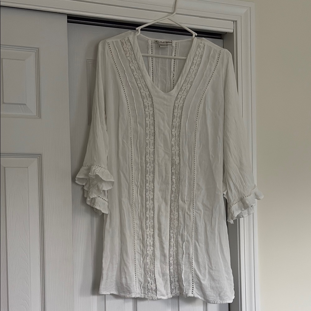 White 3/4 Sleeve Swim Coverup